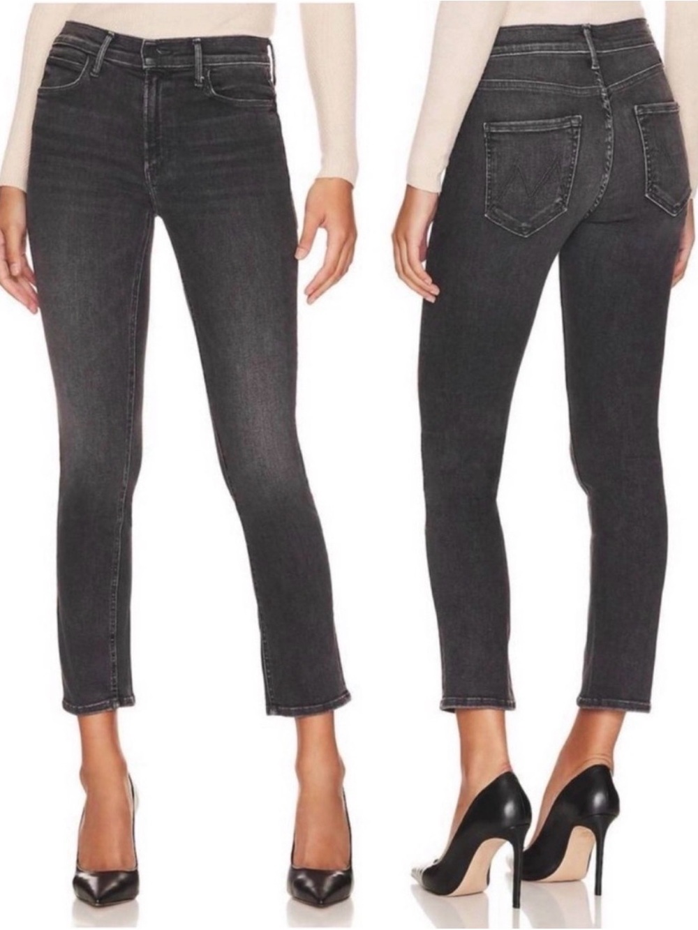 MOTHER The Mid Rise Dazzler Ankle Straight Leg Jeans Grey Faded Black 28